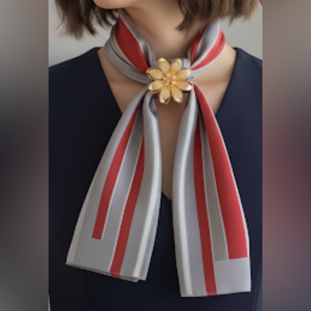 Jean Pierre Robin Silk Feel Red & Gray Striped Scarf - Picture 7 of 14